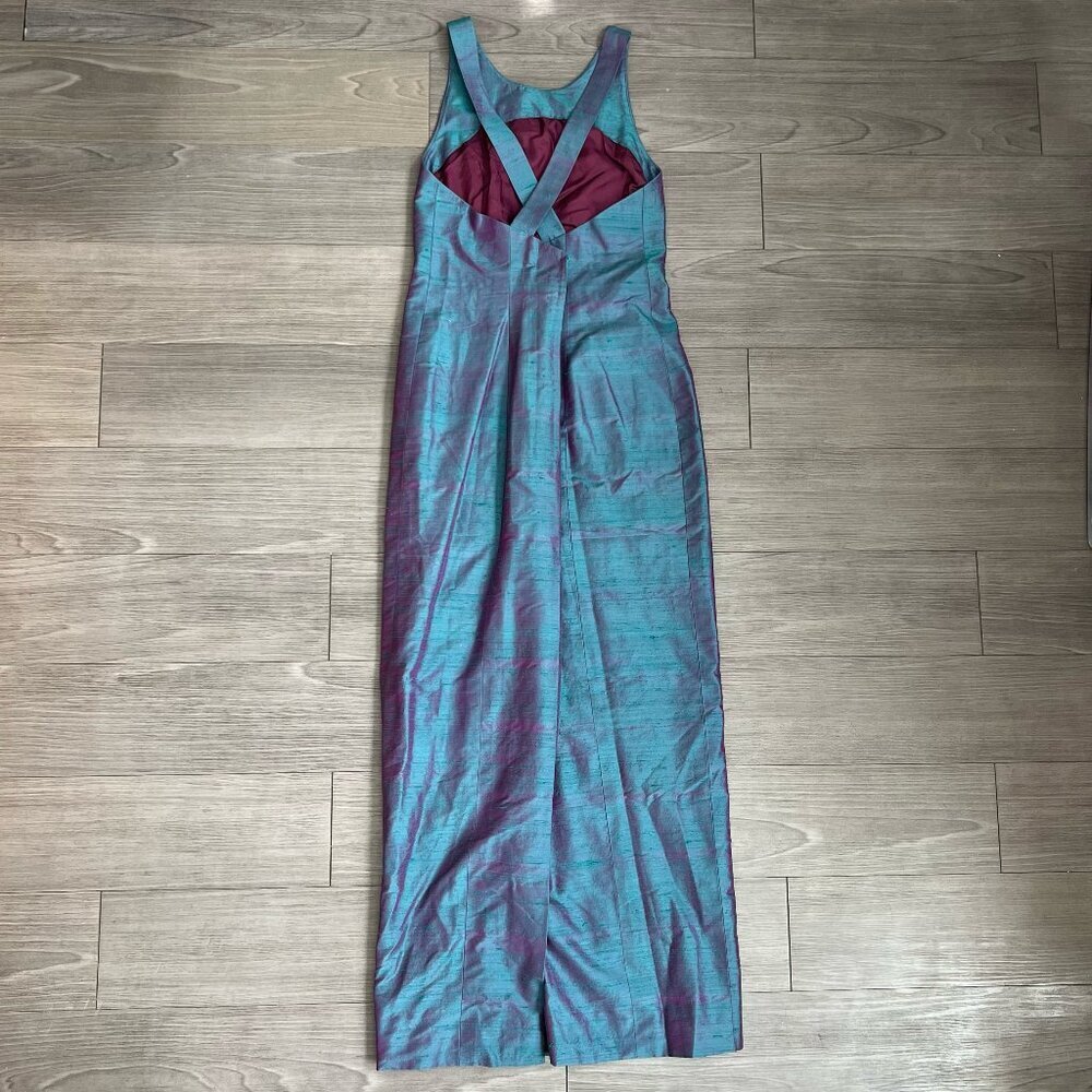 Vintage High Neck Purple & Blue Color Shift Cross Back Formal Maxi Dress Size L - Picture 2 of 6